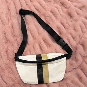 ALOHA Collection White Crossbody Bag with Gold and Black Stripes